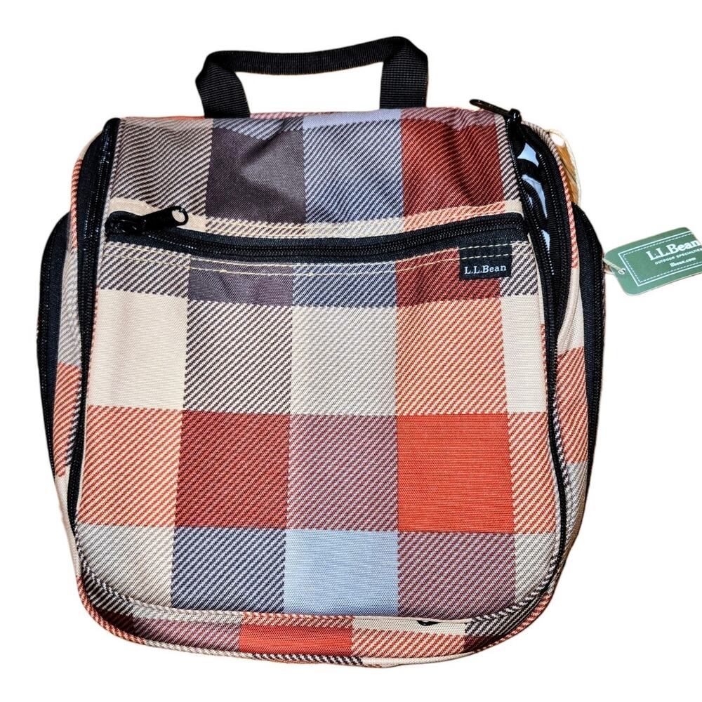LL Bean Personal Organizer Toiletry Bag Medium Plaid Hanging Travel Shower Case